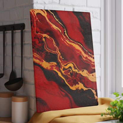 Crimson, Black and Gold Marble Glass Cutting Board