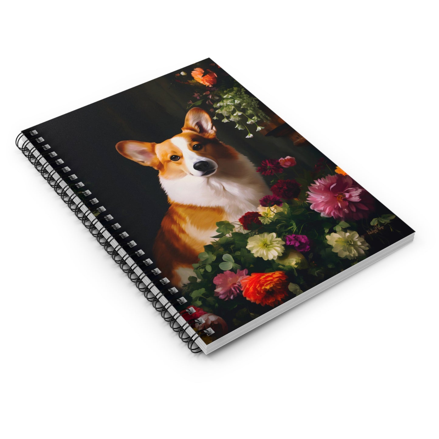 Corgi Amongst Flowers | Ruled Line Spiral Notebook