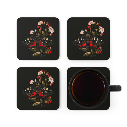Black and Red Moth Amongst Flowers | Set of 4 Coasters
