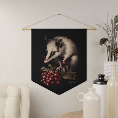 Opossum with Red Berries | Hanging Pennant