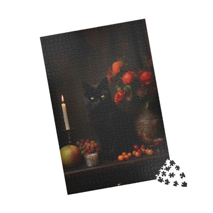 Black Cat with Flowers and Fruits | Jigsaw Puzzle