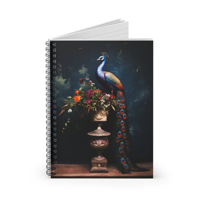 Peacock with a Vase of Flowers | Ruled Line Spiral Notebook