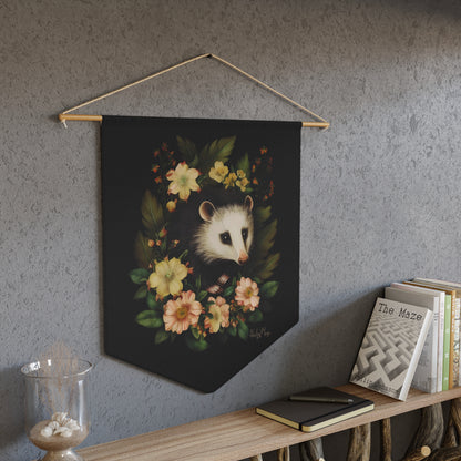 Fluffy Opossum with Flowers | Hanging Pennant