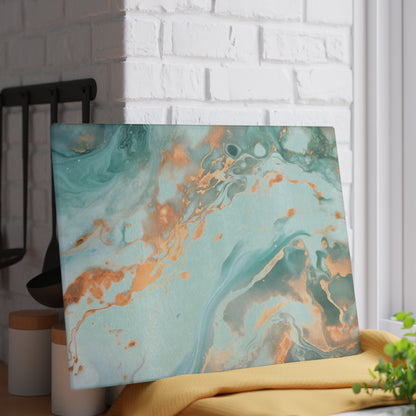 Soft Teal and Ivory Marble Glass Cutting Board