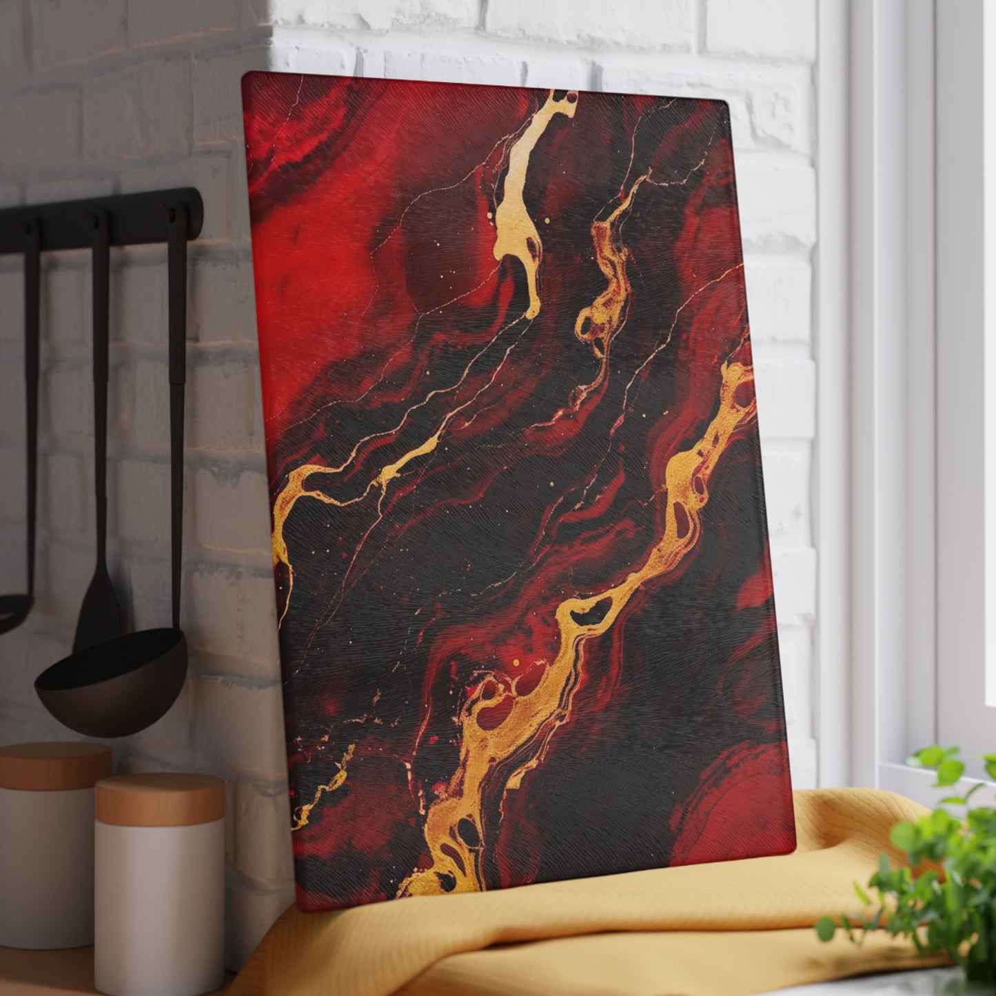 Crimson and Black Marble Glass Cutting Board