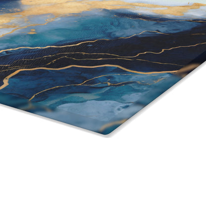 Navy Blue and Teal Marble Glass Cutting Board