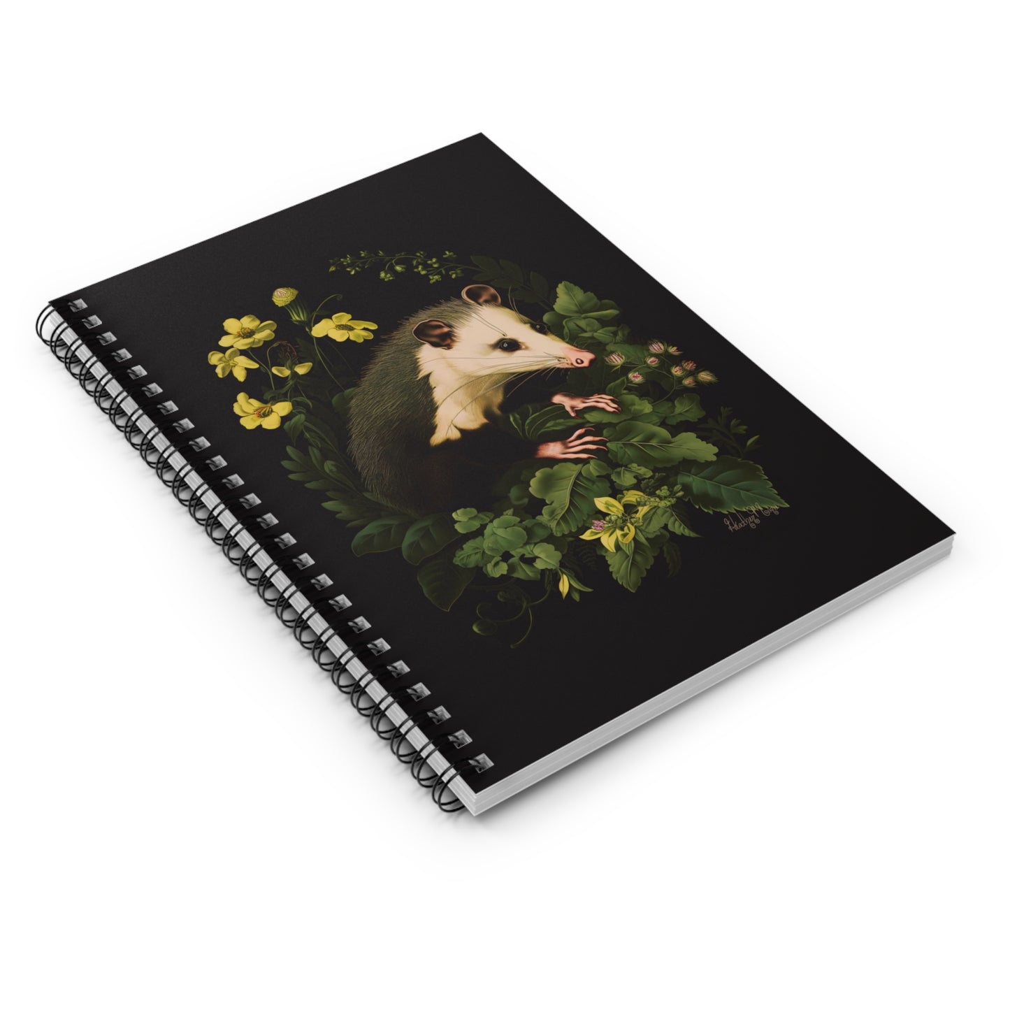 Opossum with Yellow Flowers | Ruled Line Spiral Notebook