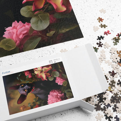 Black Sphynx Amongst Flowers | Jigsaw Puzzle