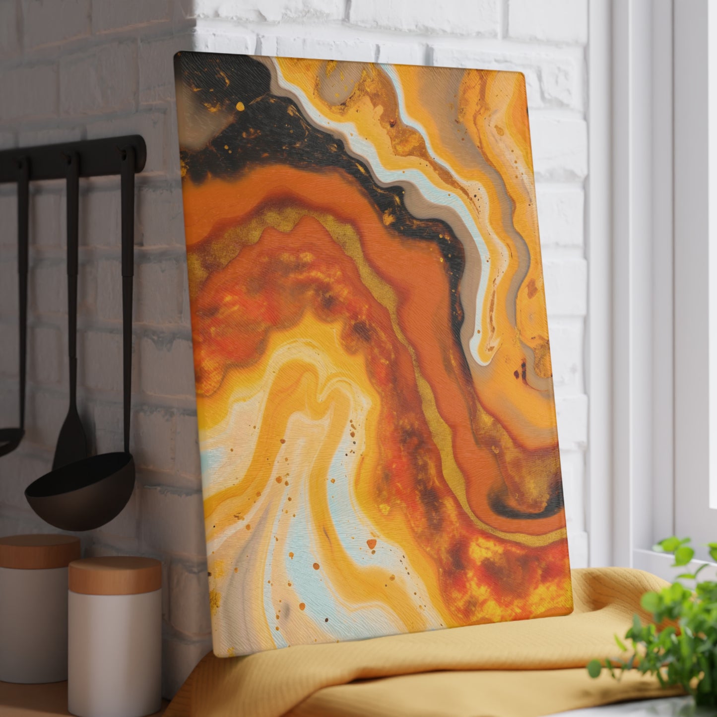 Terracotta and Black Granite Glass Cutting Board