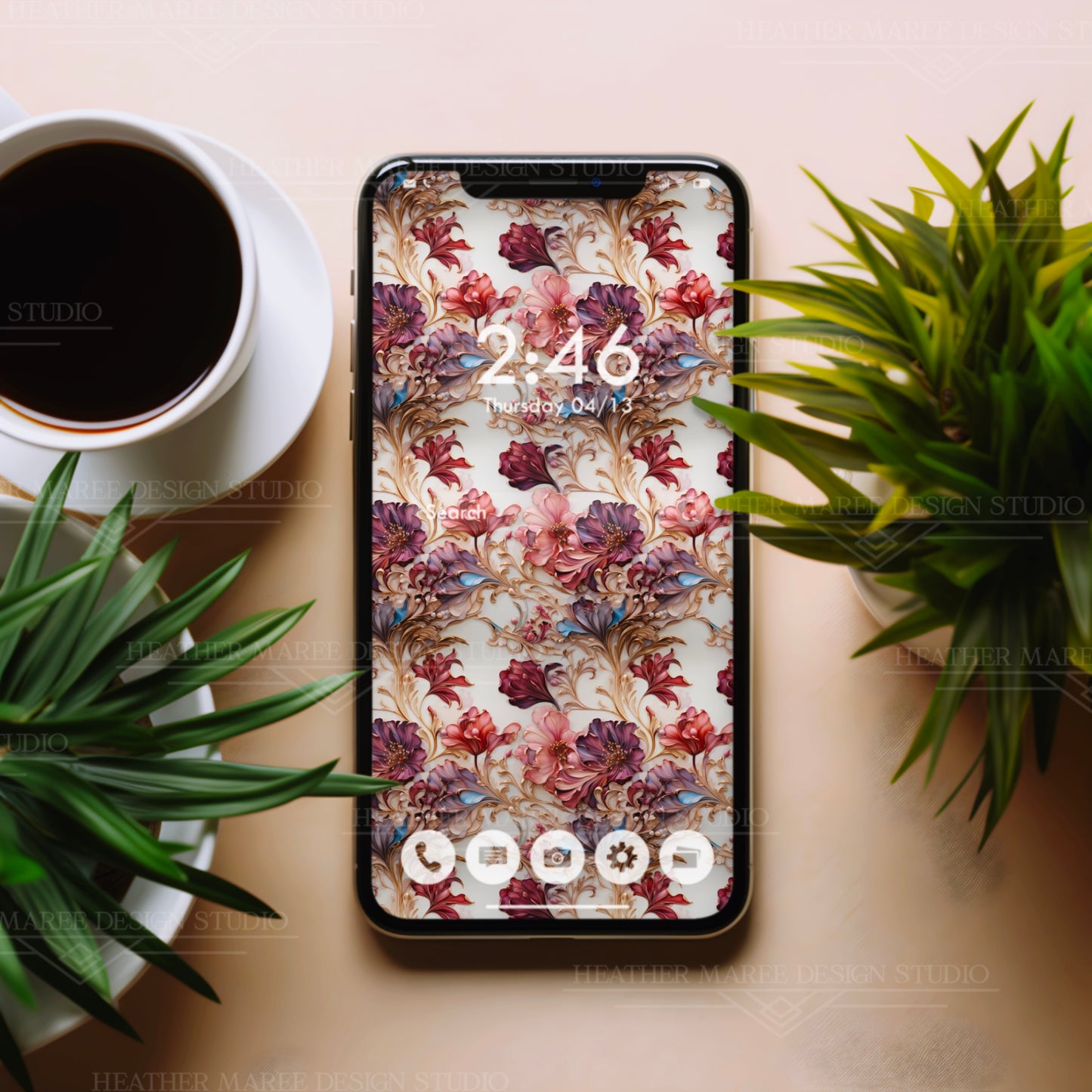 Floral Art Nouveau Elegance | Phone Wallpaper