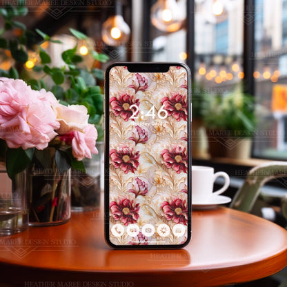 Gilded Art Deco Flowers | Phone Wallpaper