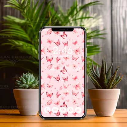 Whimsical Pink Butterflies | Phone Wallpaper