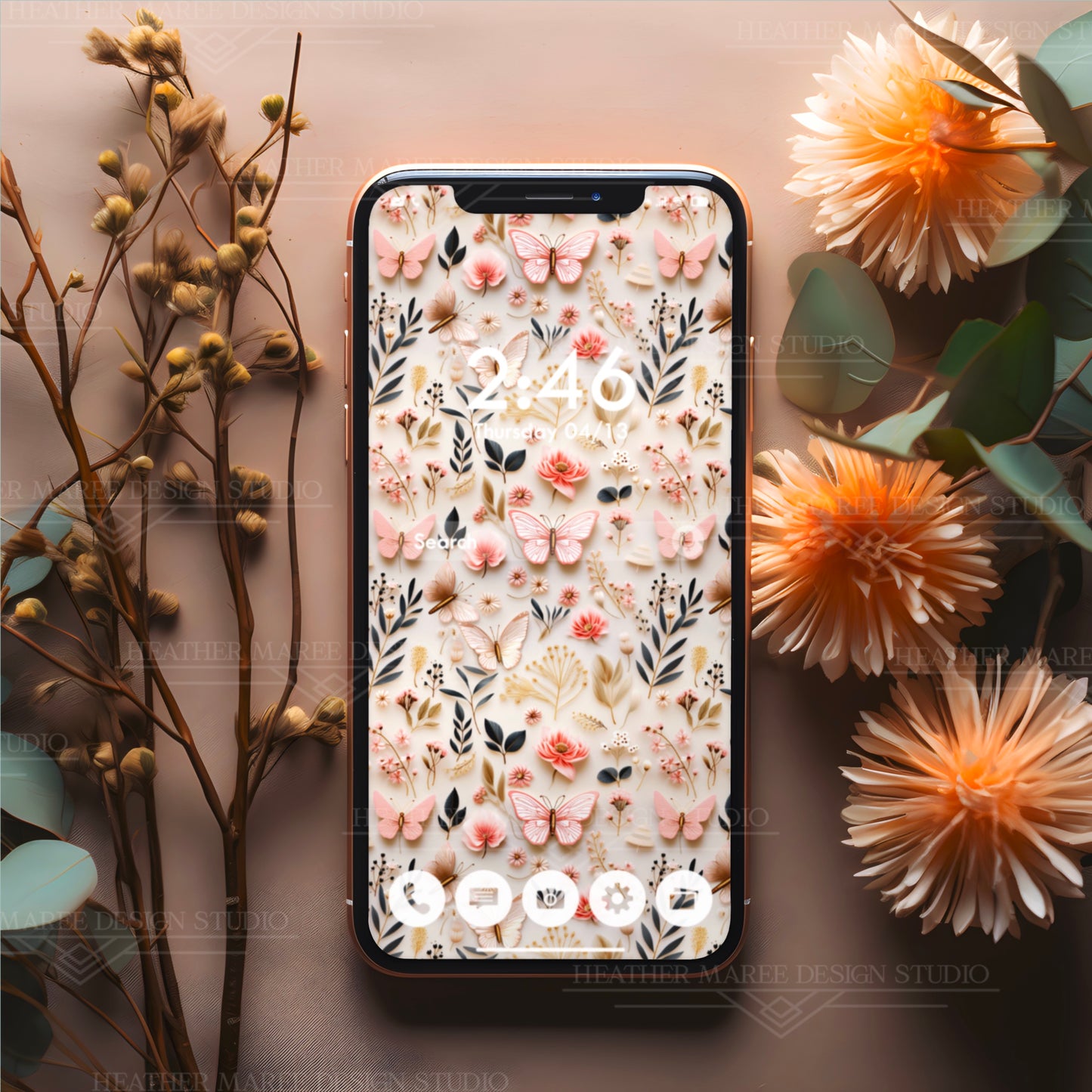 Gilded Butterfly Reverie | Phone Wallpaper