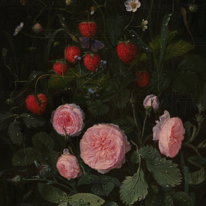 Still Life with Strawberries and Roses Canvas Print