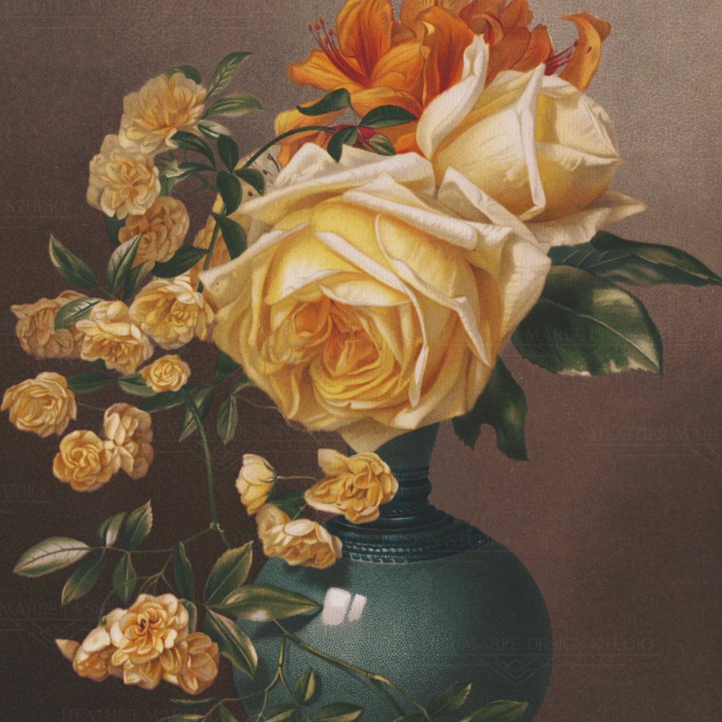 Floral Still Life in Blue Vase