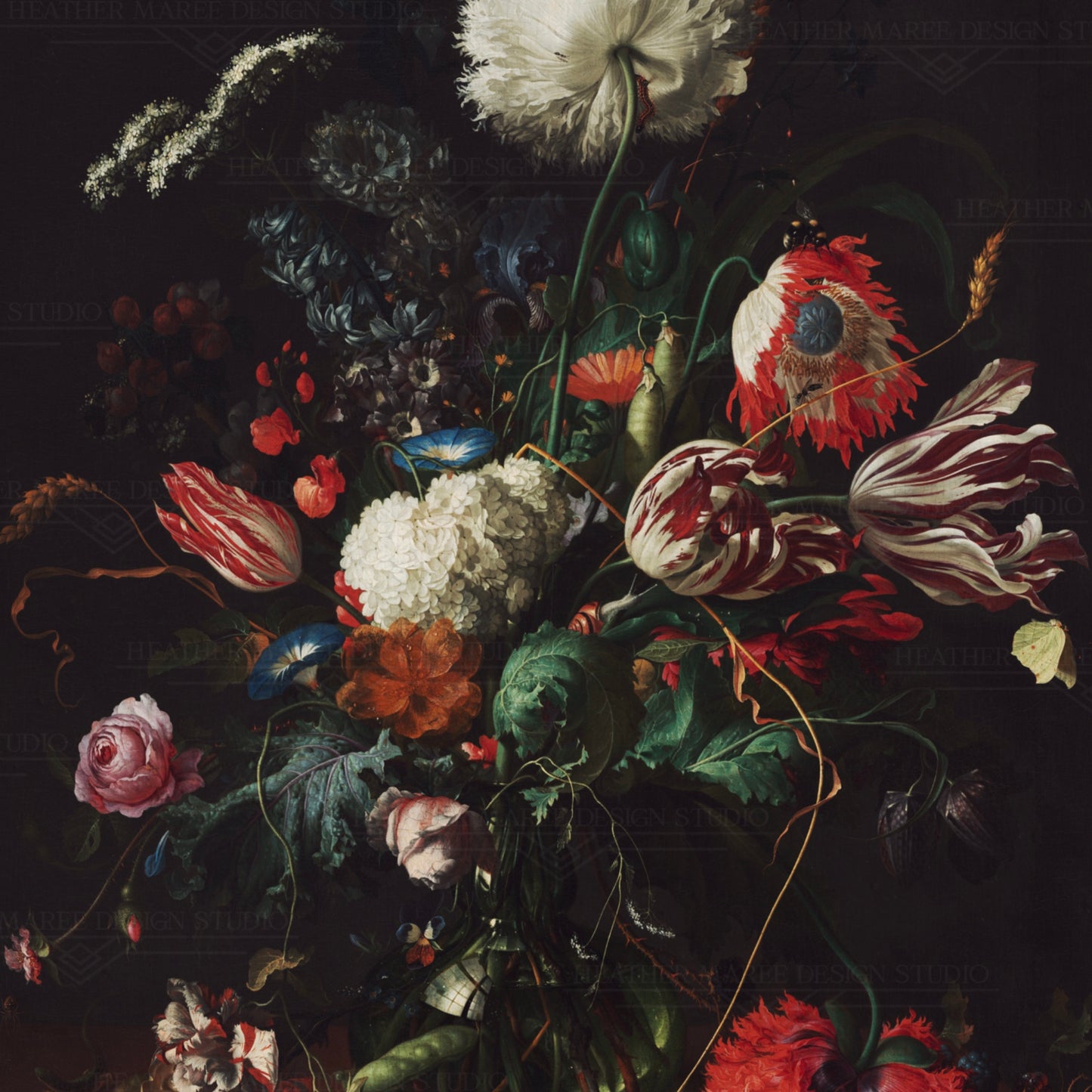 Vase of Flowers with Butterflies