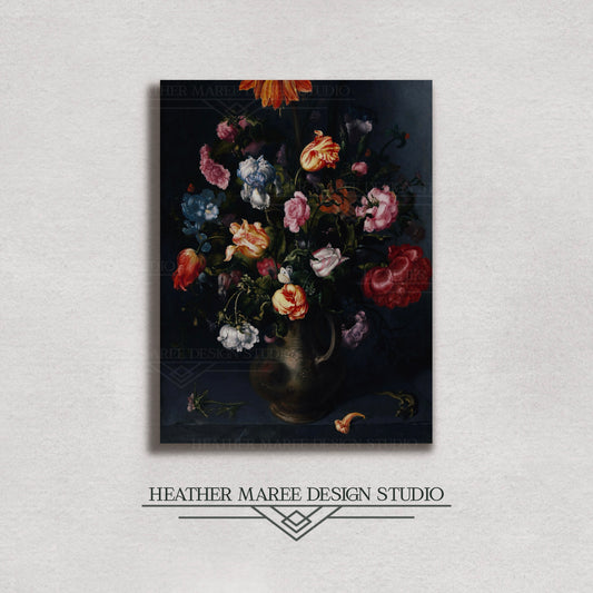 A Moody Vase with Flowers Canvas Print