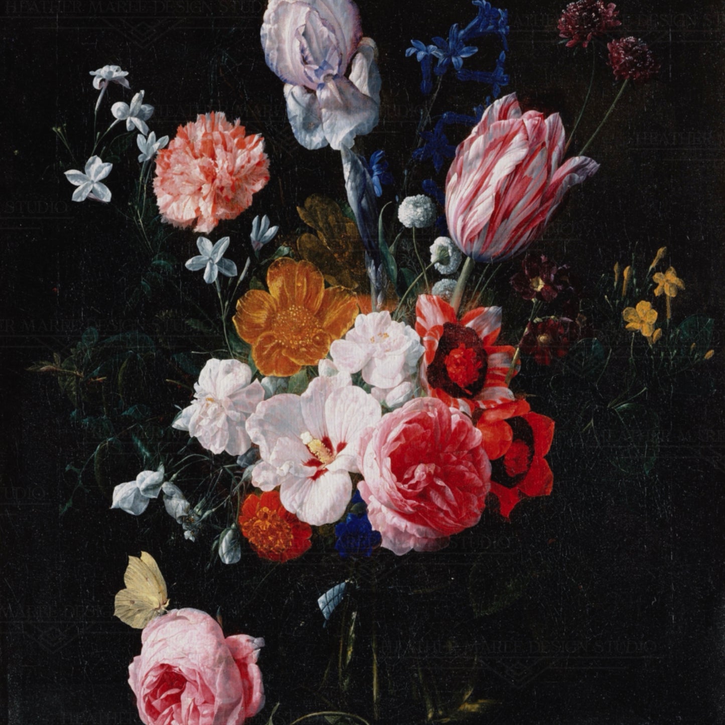 A Bouquet of Flowers in a Crystal Vase