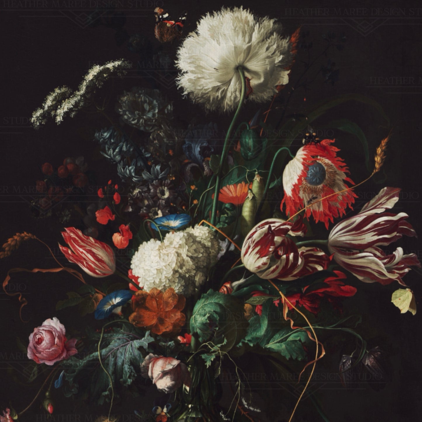 Vase of Flowers with Butterflies