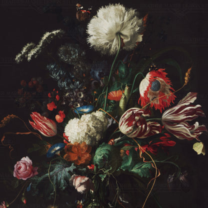 Vase of Flowers with Butterflies