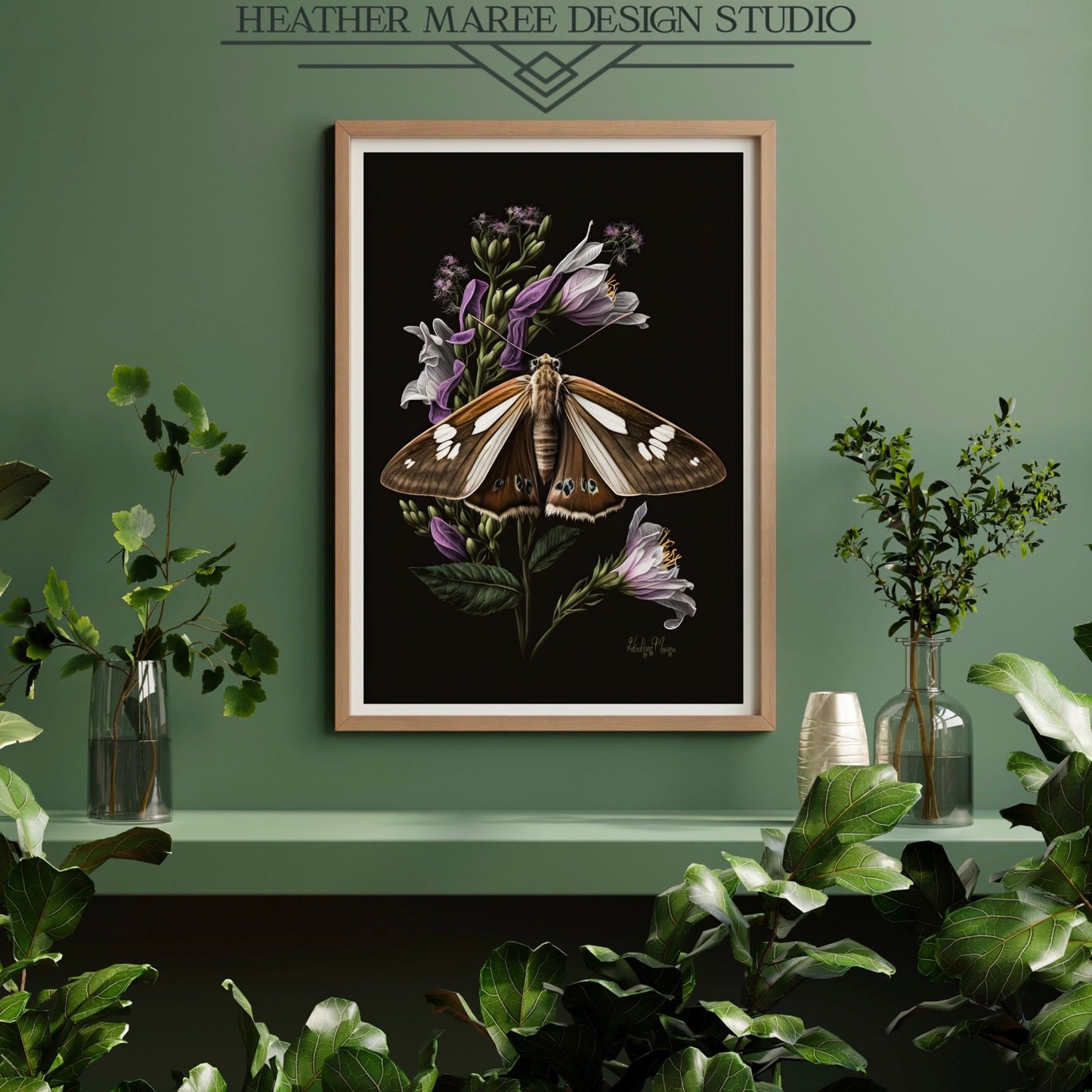 Brown Moth with Purple Flowers