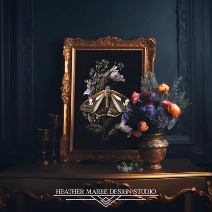 Brown Moth with Purple Flowers