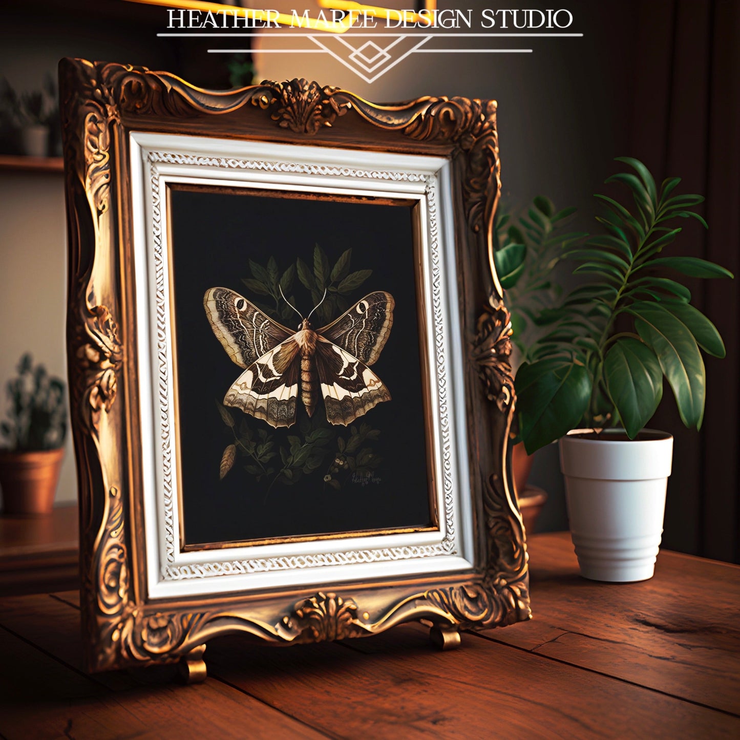 Brown Moth Perched on Leaves