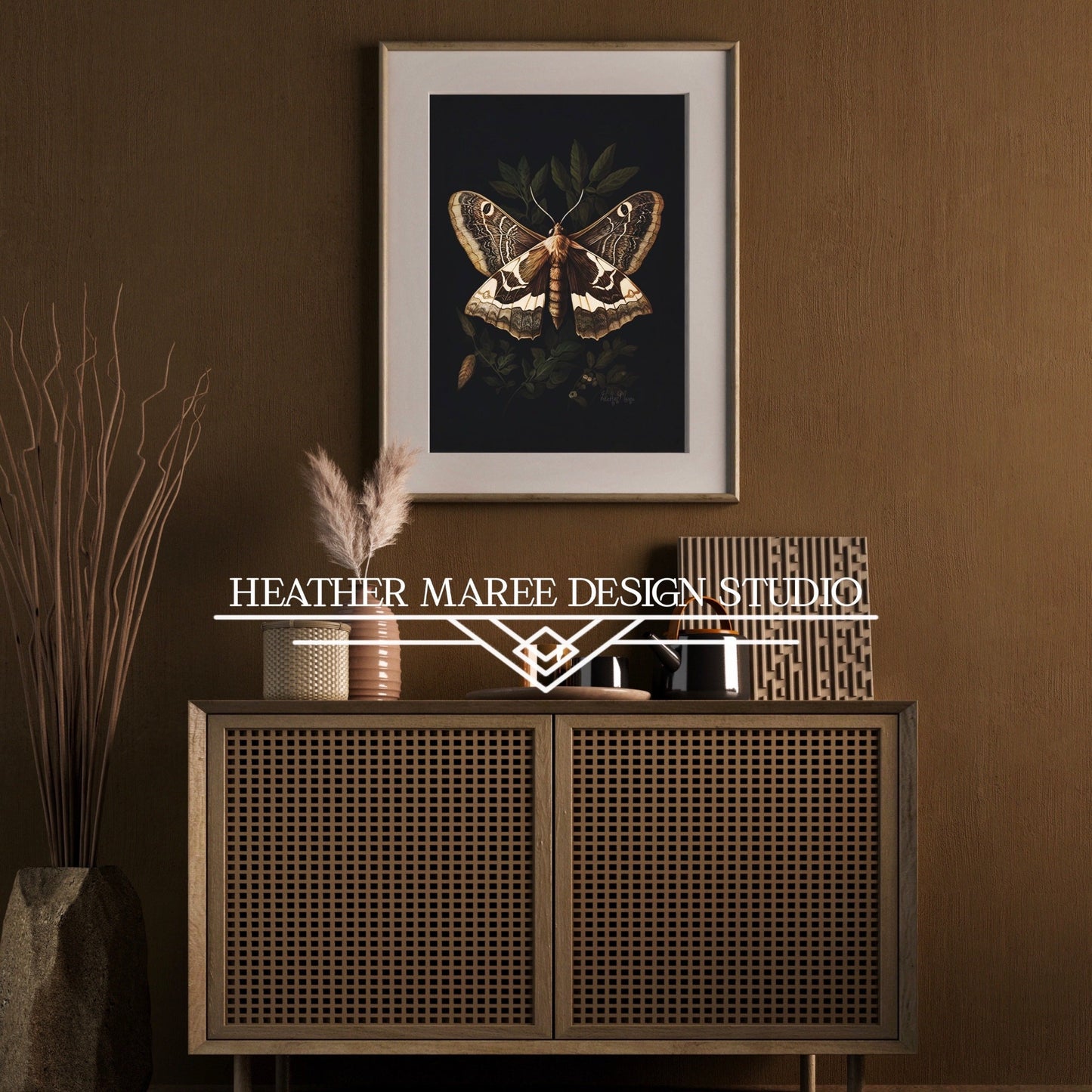 Brown Moth Perched on Leaves