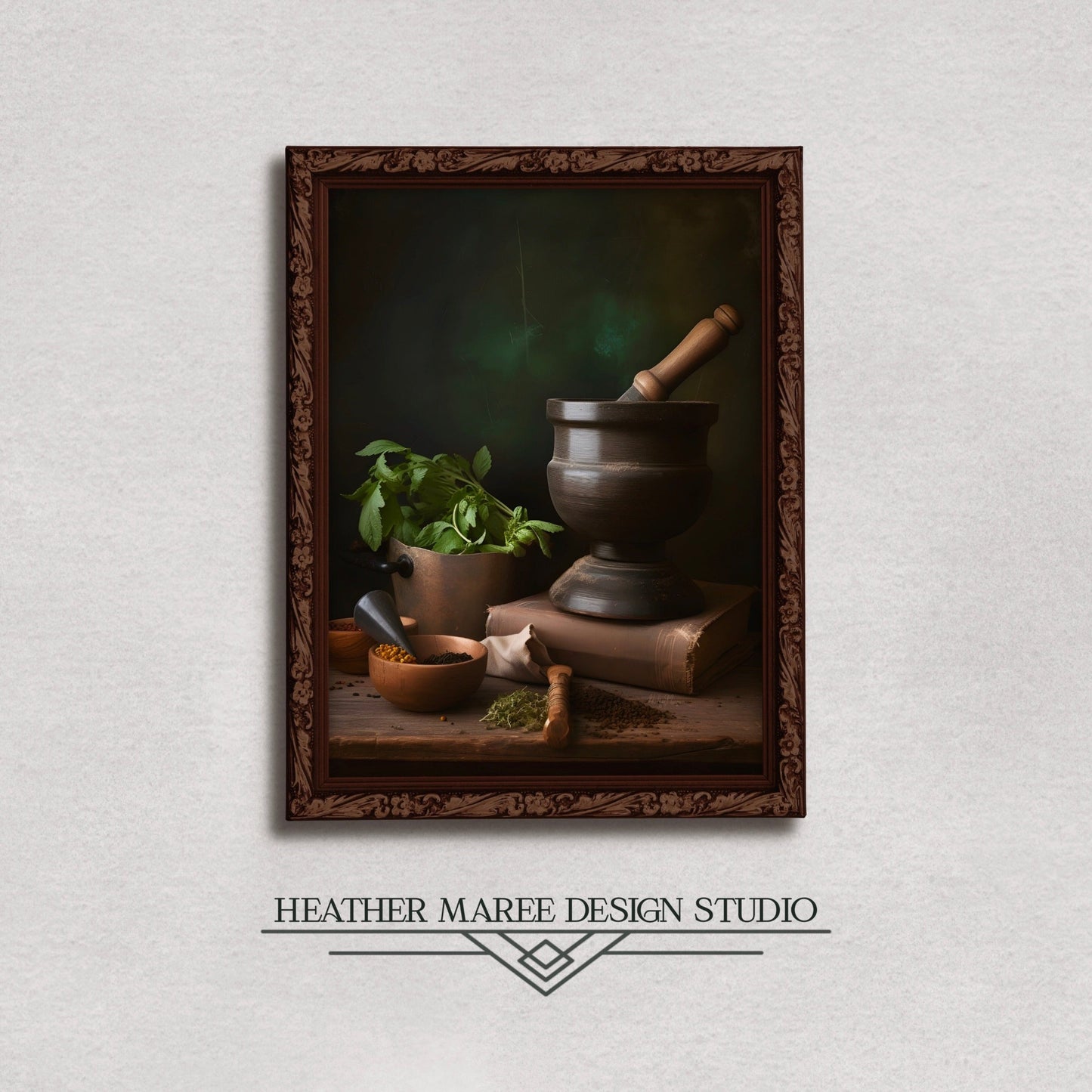 Mortar and Pestle with Herbs