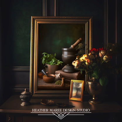 Mortar and Pestle with Herbs