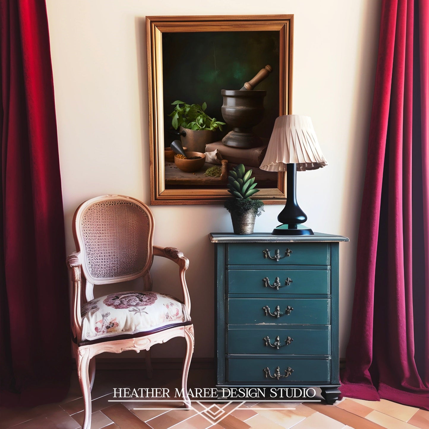 Mortar and Pestle with Herbs