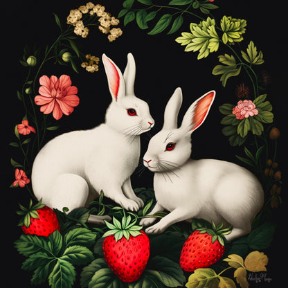 Albino Bunnies with Berries