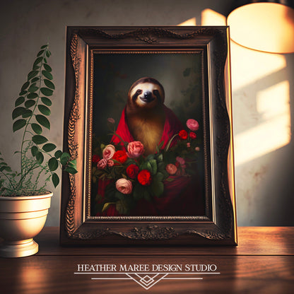 Majestic Sloth with Lush Flowers