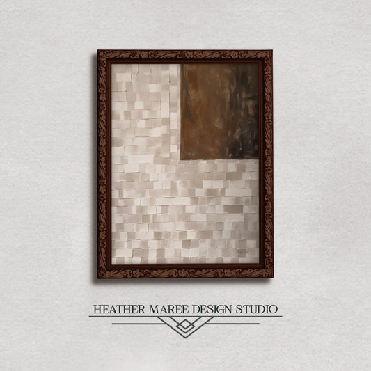 Geometric Cream and Brown Abstract Print