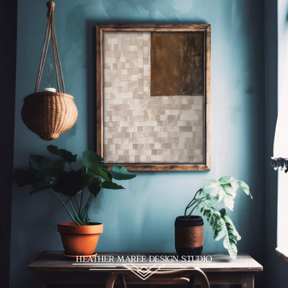 Geometric Cream and Brown Abstract Print