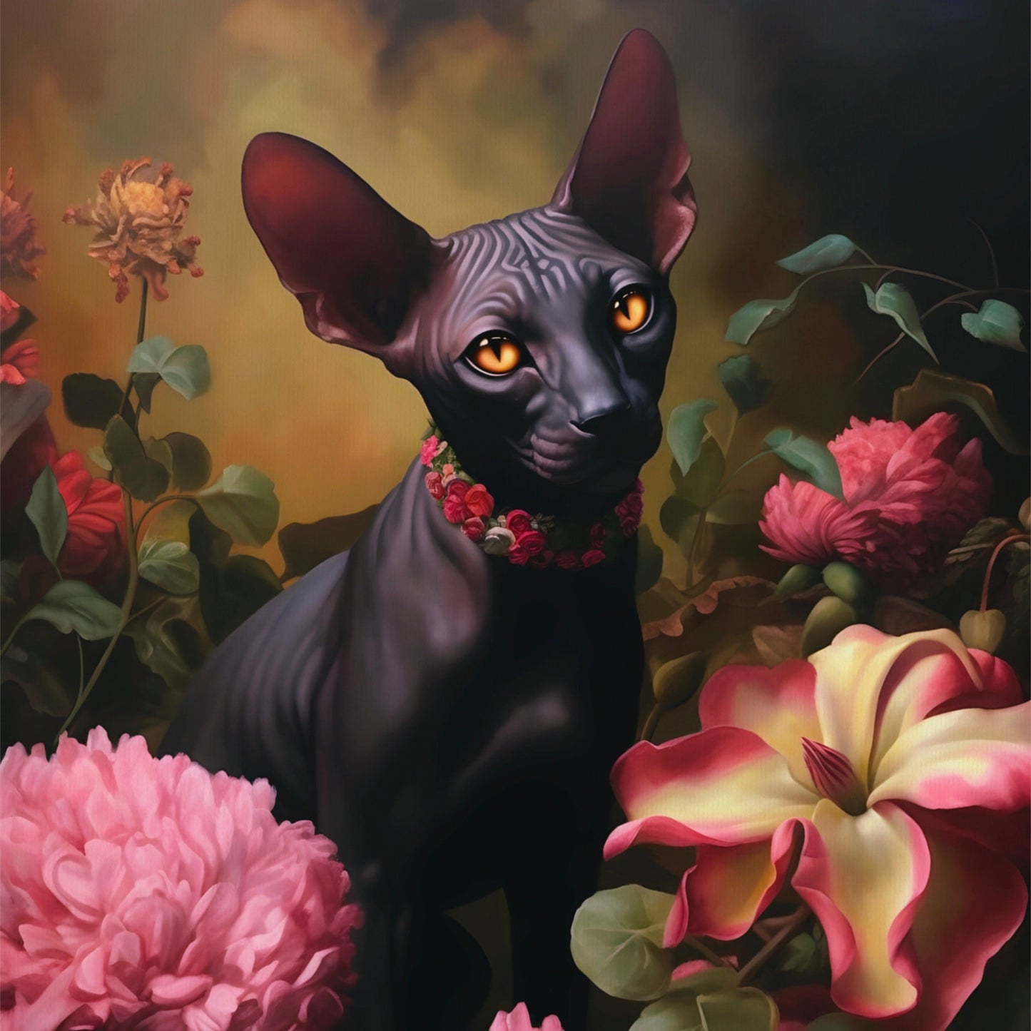 Black Sphynx Amongst Flowers