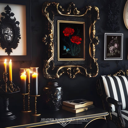 Blue Butterfly with Red Carnations