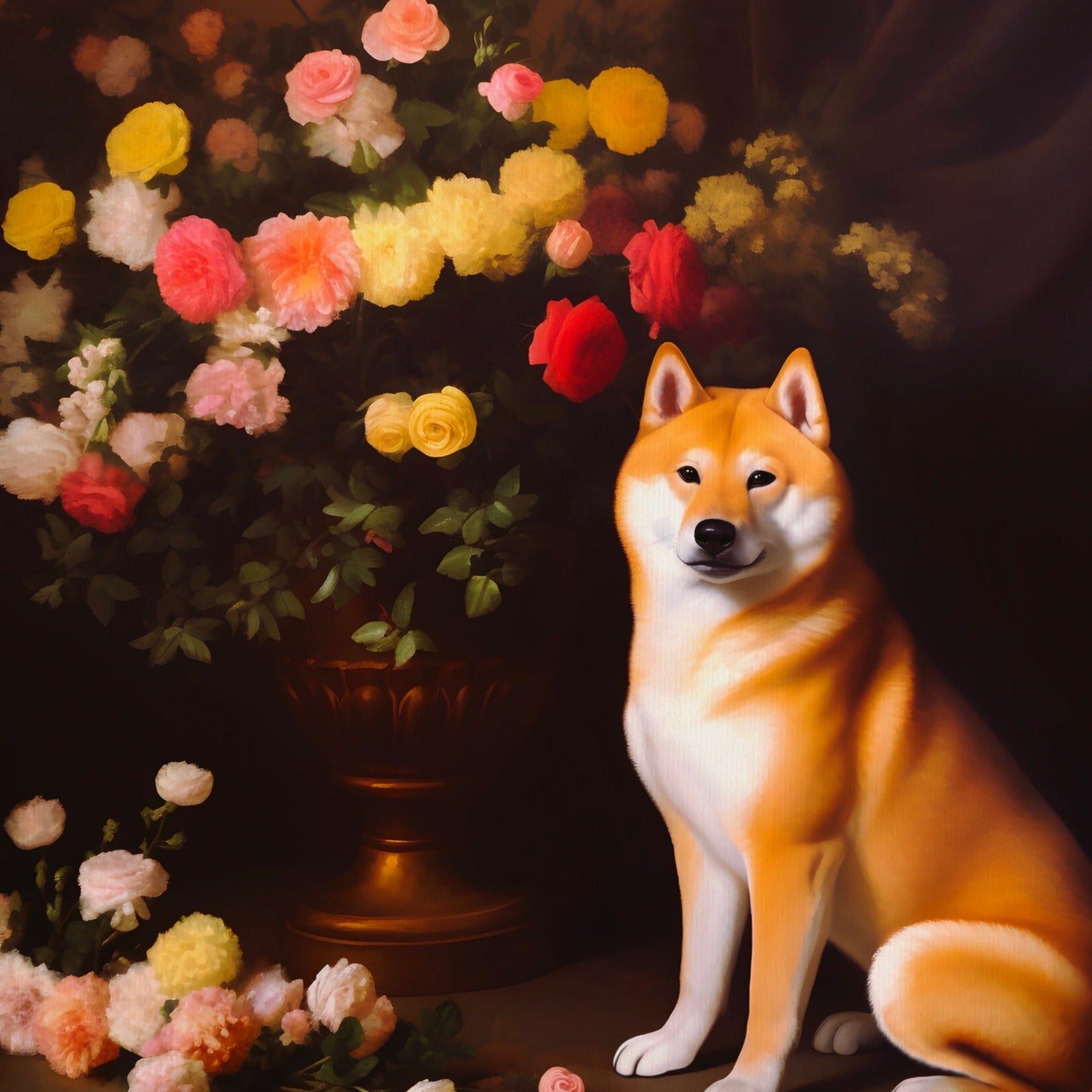 Shiba Inu and a Flower Vase