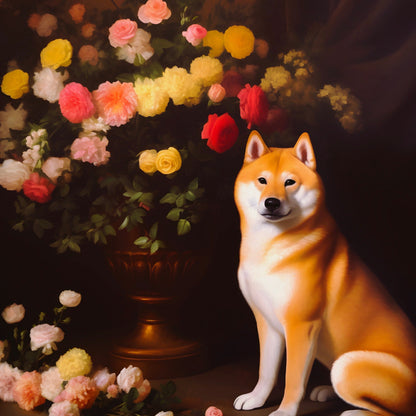 Shiba Inu and a Flower Vase