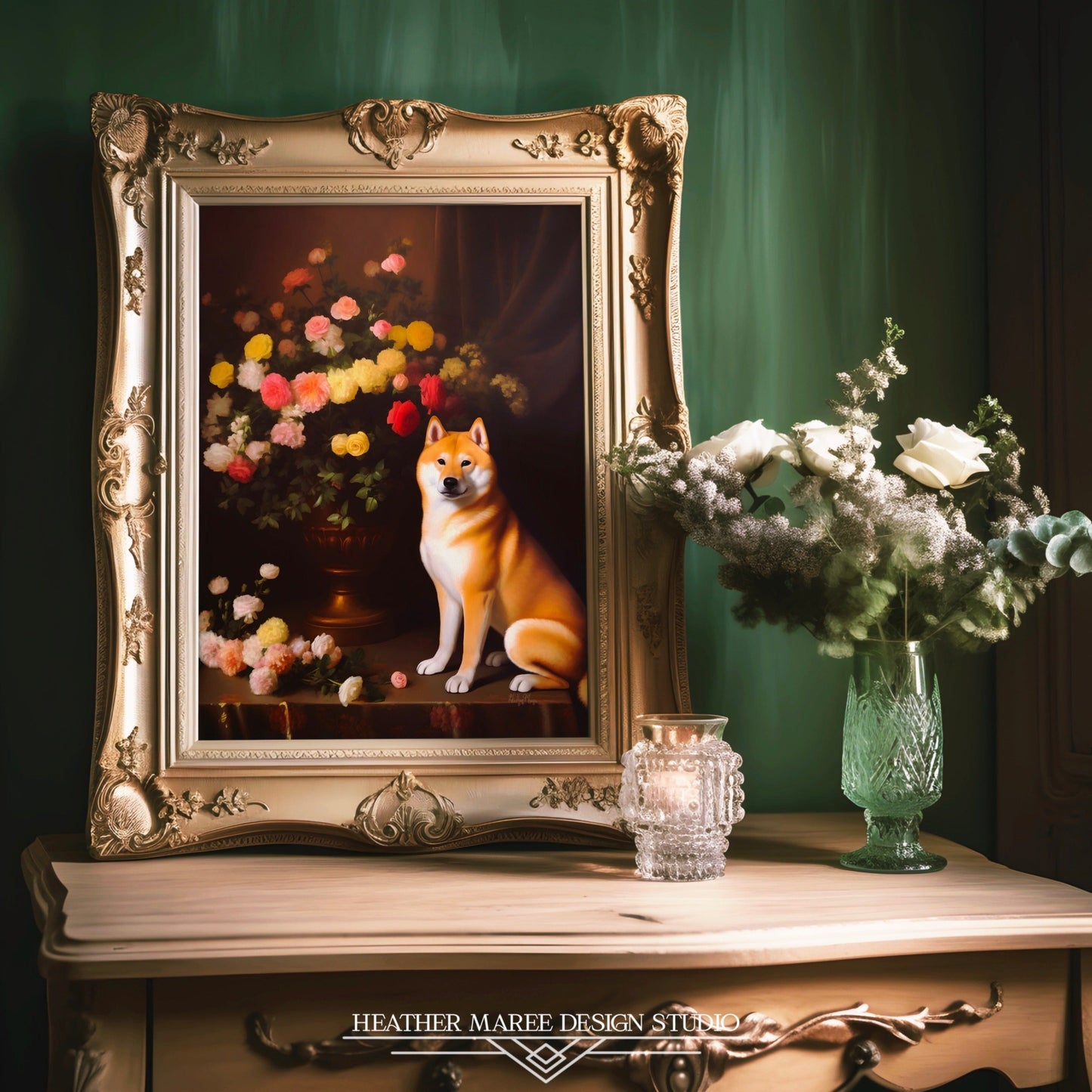 Shiba Inu and a Flower Vase