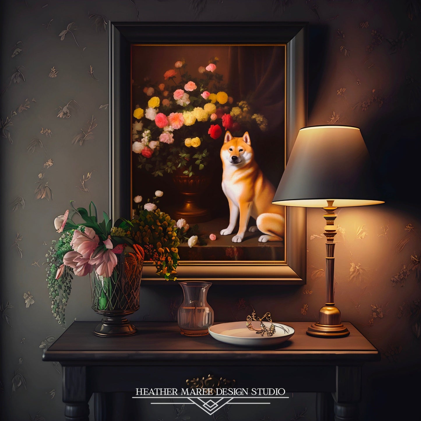 Shiba Inu and a Flower Vase