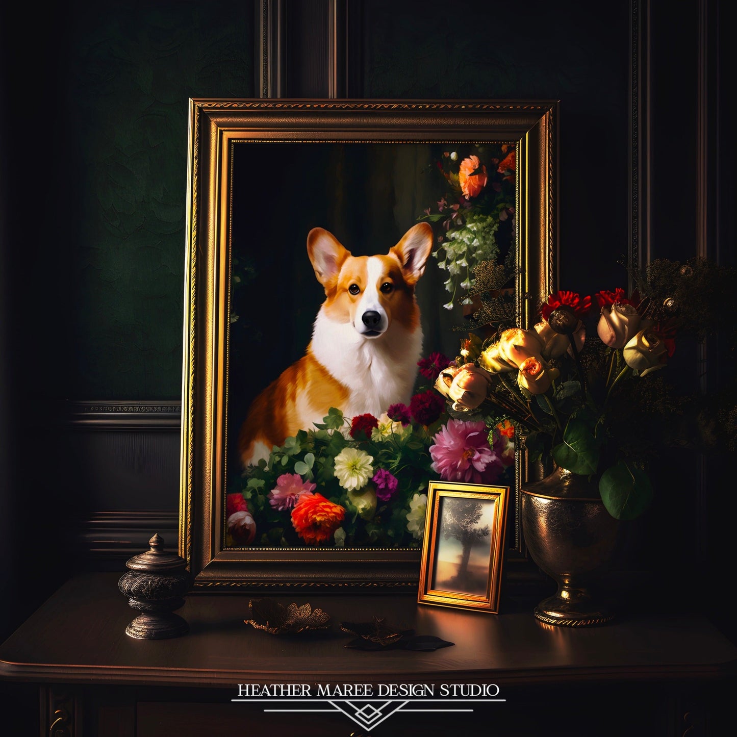 Corgi Amongst Flowers