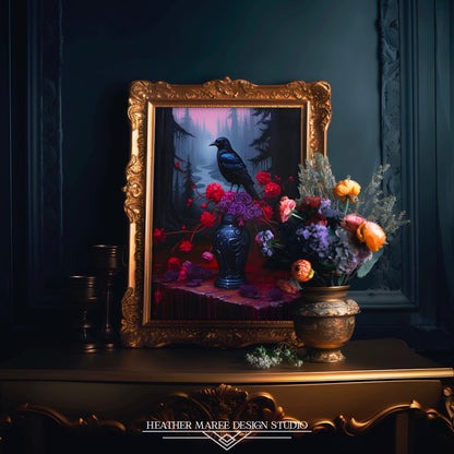 Crow Upon a Bouquet of Gothic Flowers