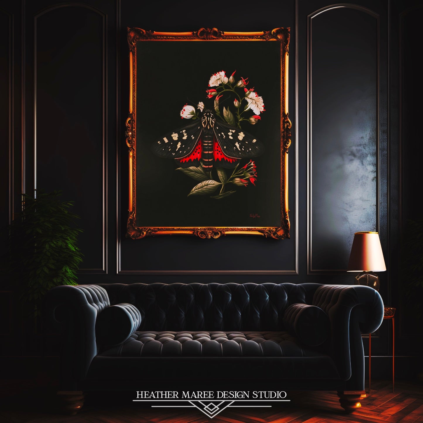 Black and Red Moth Amongst Flowers