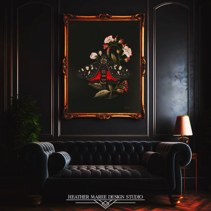 Black and Red Moth Amongst Flowers