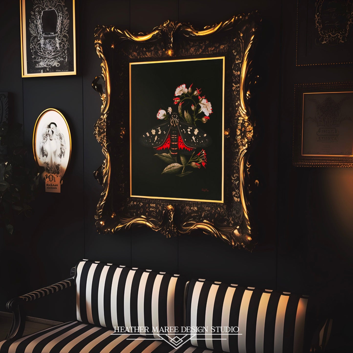 Black and Red Moth Amongst Flowers