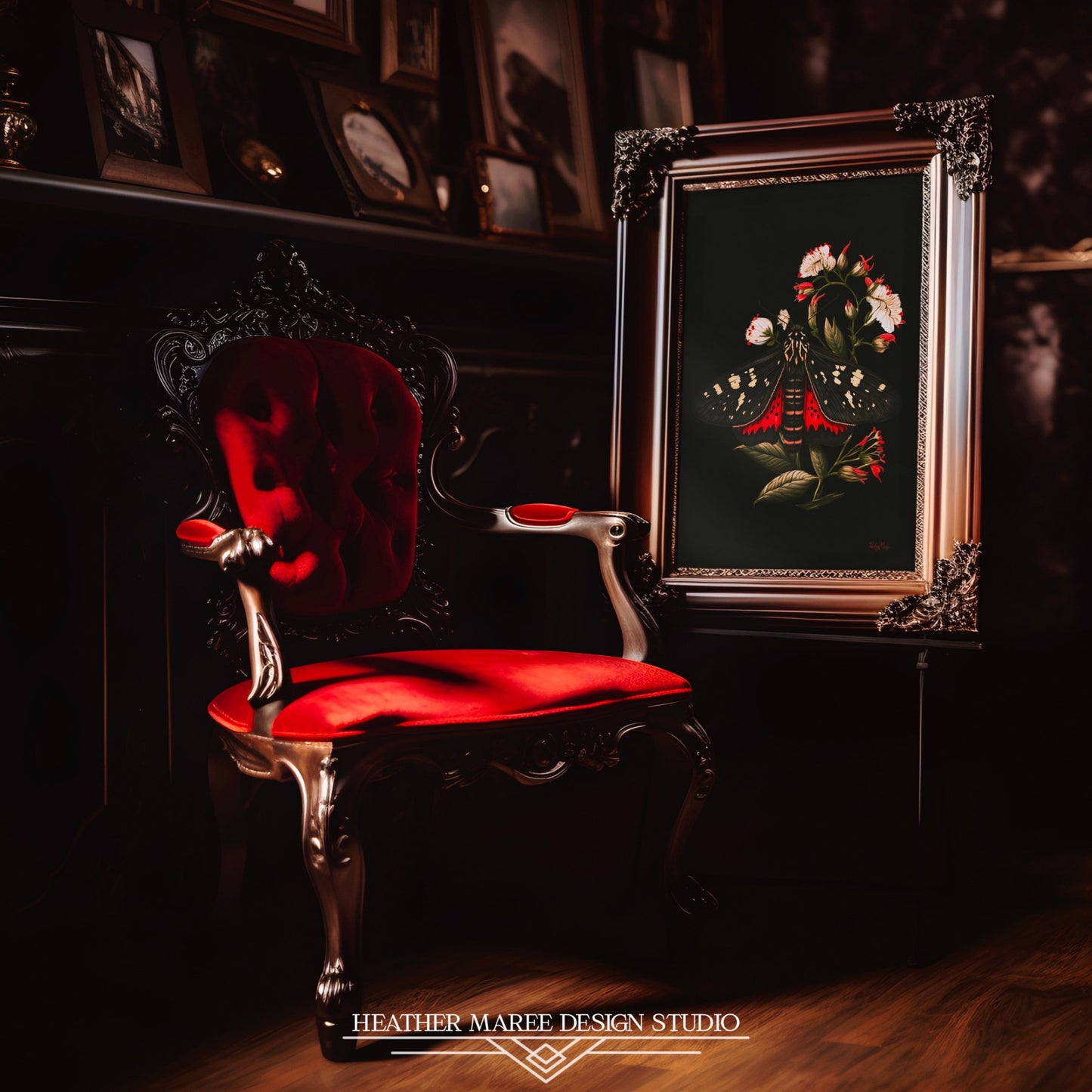 Black and Red Moth Amongst Flowers
