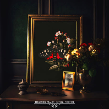 Black and Red Moth Amongst Flowers