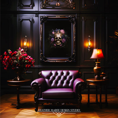 Golden Skull with Purple Flowers