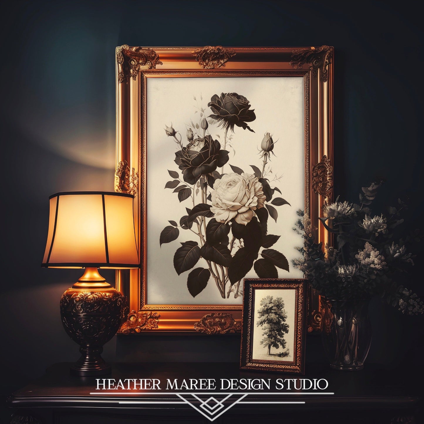 Ivory and Black Vintage Roses